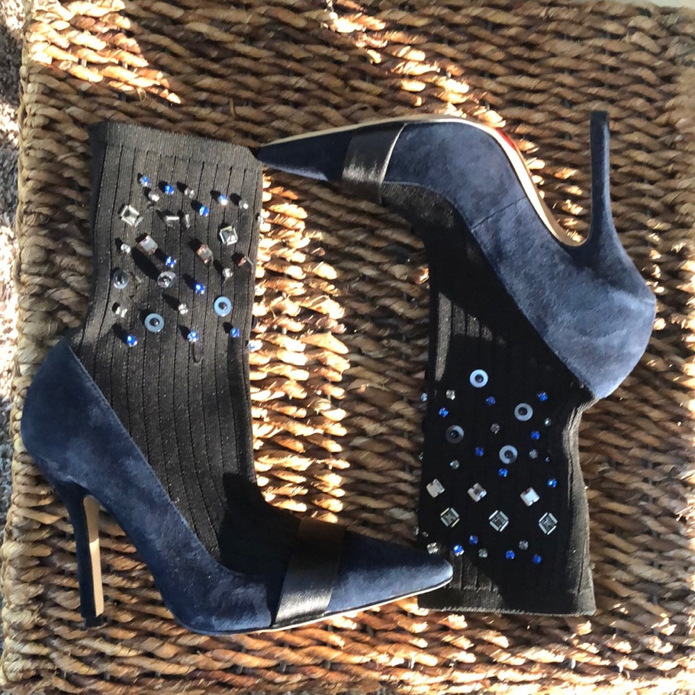 Zara blue suede heels w/knit embellished sock